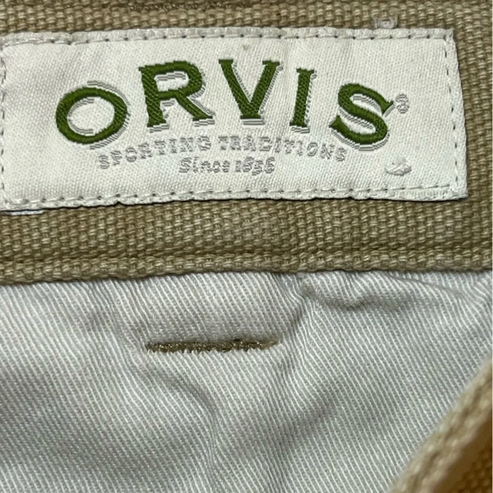 Orvis Men’s Heavyweight Cotton Textured Rugged Tan Pants With Leather Trim W36 …